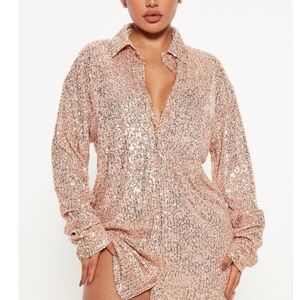 Sequin Button-Up Shirt dress